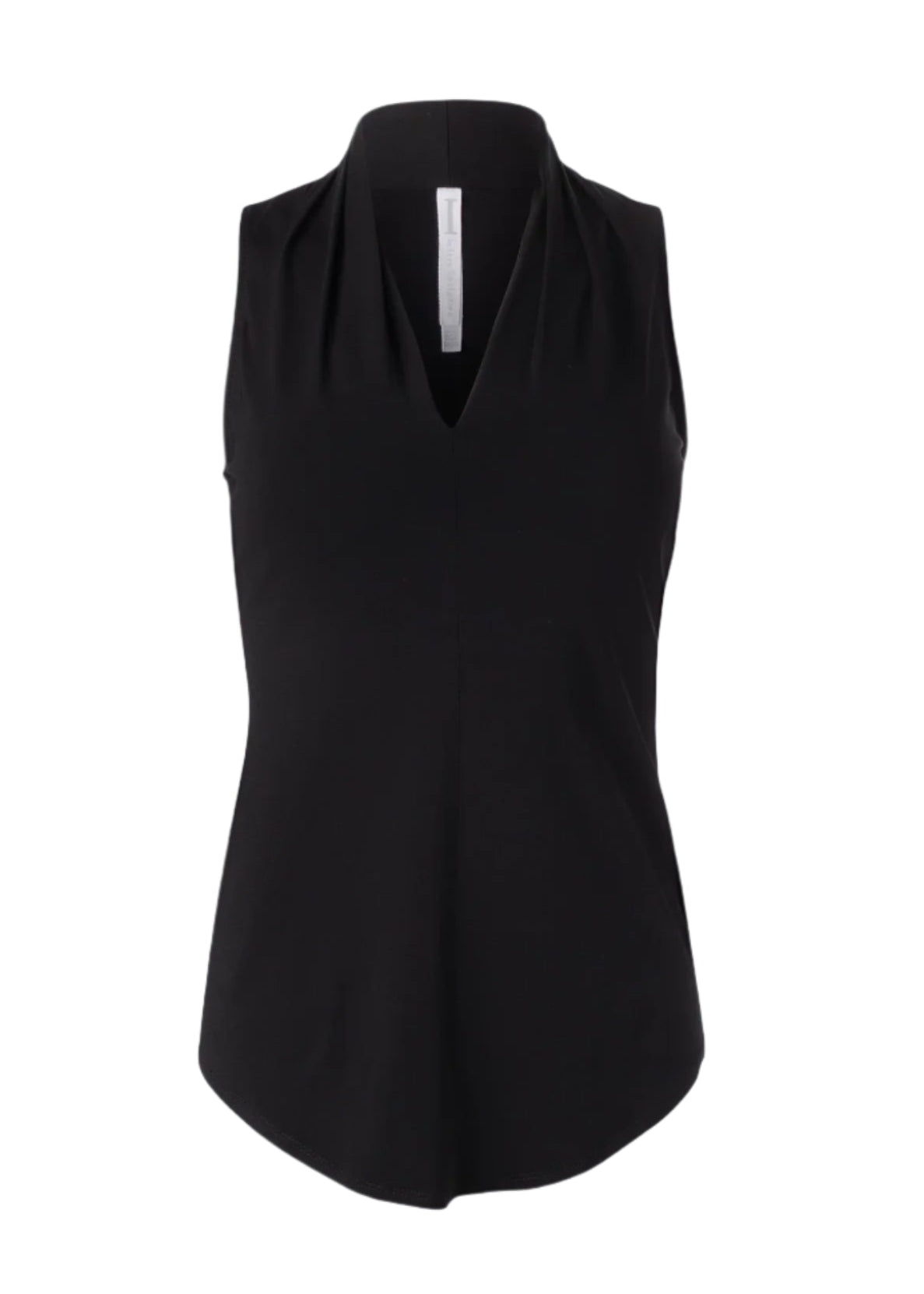 Matte Jersey Sleeveless Pleated V-Neck Top in Black