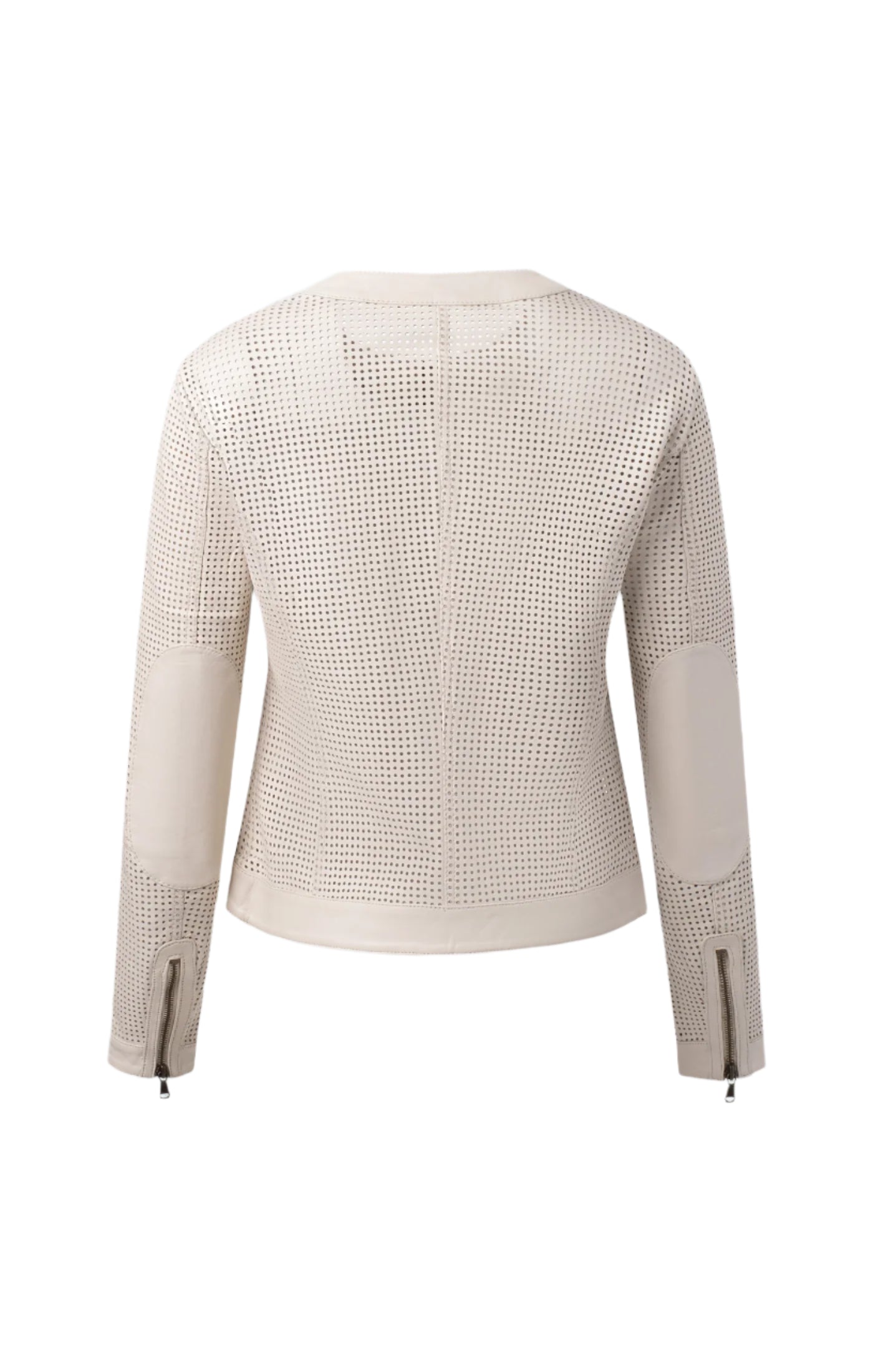 Perforated Leather Moto Jacket in Bone