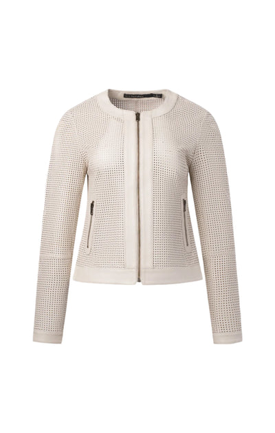 Perforated Leather Moto Jacket in Bone