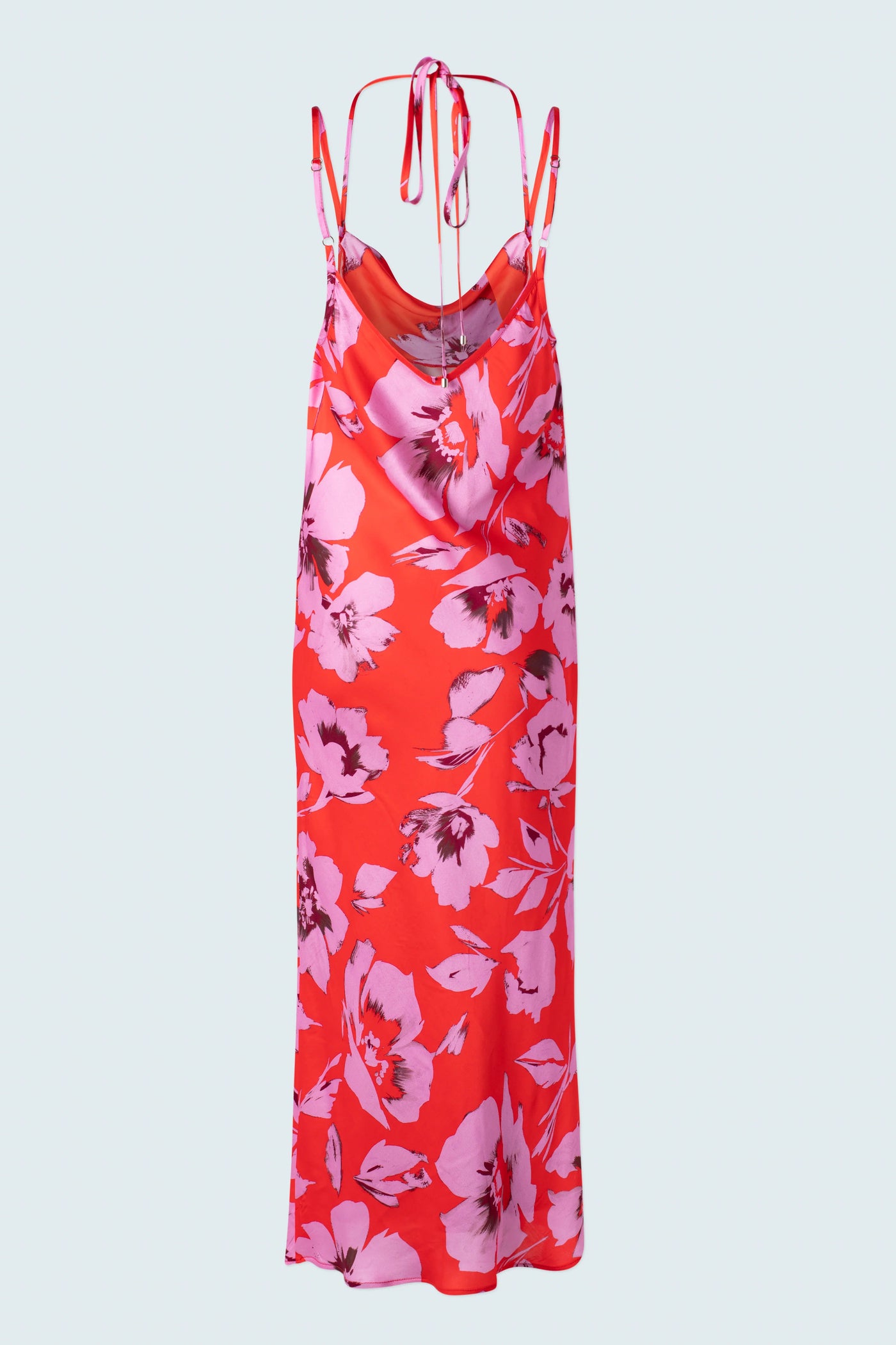 Printed Slip Dress with Cowl Neck in Satin Pink Floral