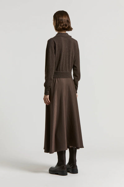 Tricot Viscose-Blend Twill Dress in Ebony Brown