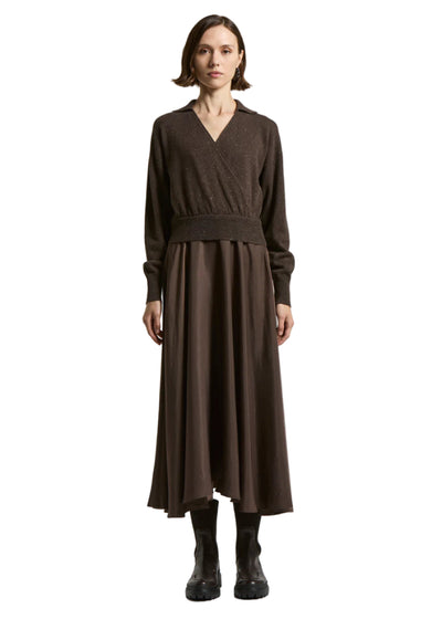 Tricot Viscose-Blend Twill Dress in Ebony Brown