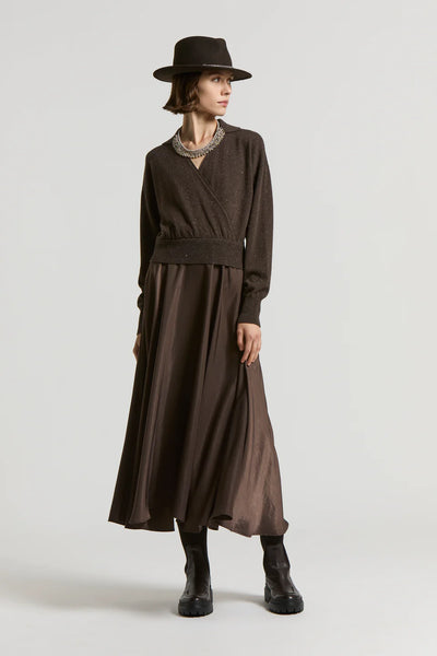 Tricot Viscose-Blend Twill Dress in Ebony Brown