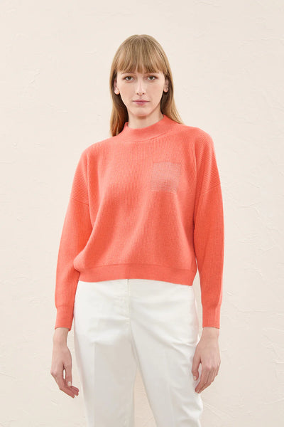 Wool, silk and cashmere turtleneck sweater- Coral