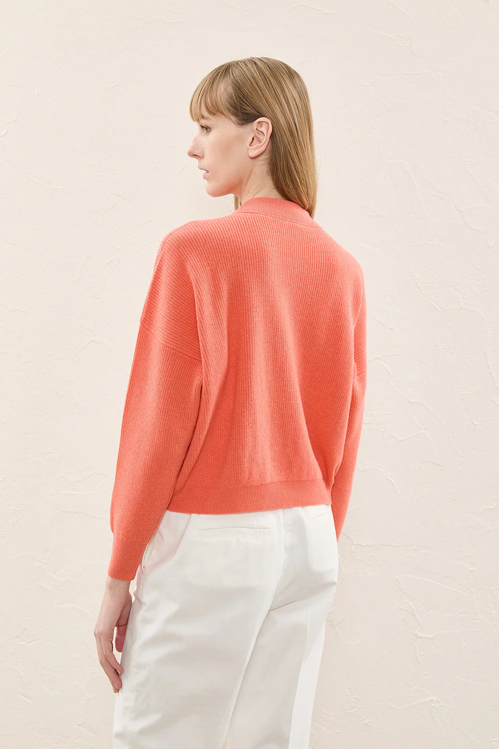 Wool, silk and cashmere turtleneck sweater- Coral