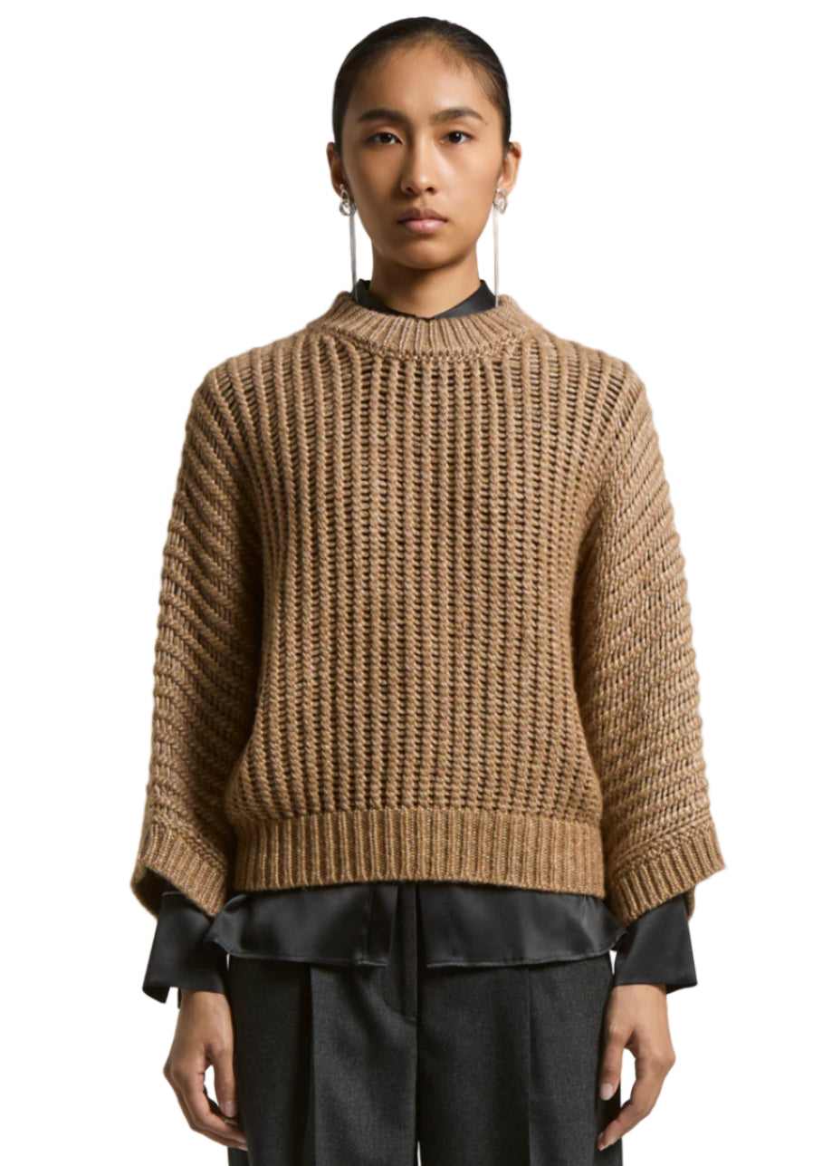 Wet-Effect Blown Wool and Alpaca Sweater in Amber Beige