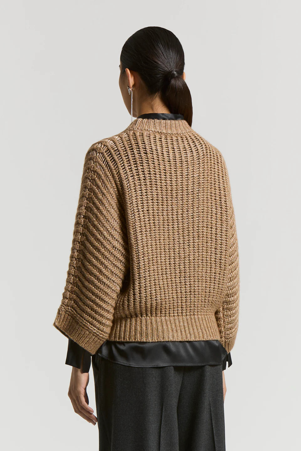 Wet-Effect Blown Wool and Alpaca Sweater in Amber Beige
