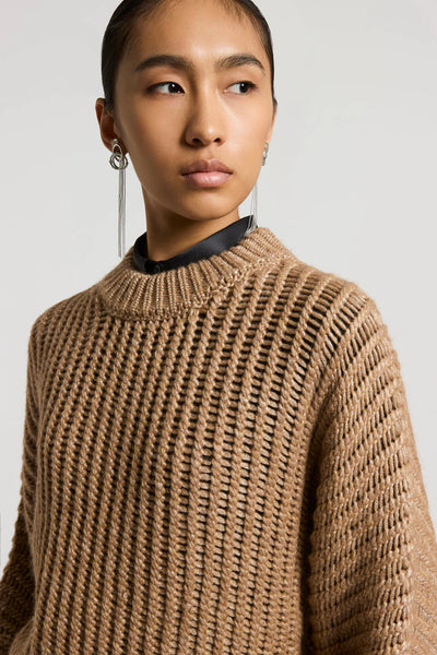 Wet-Effect Blown Wool and Alpaca Sweater in Amber Beige