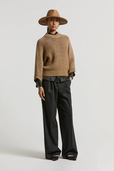 Wet-Effect Blown Wool and Alpaca Sweater in Amber Beige