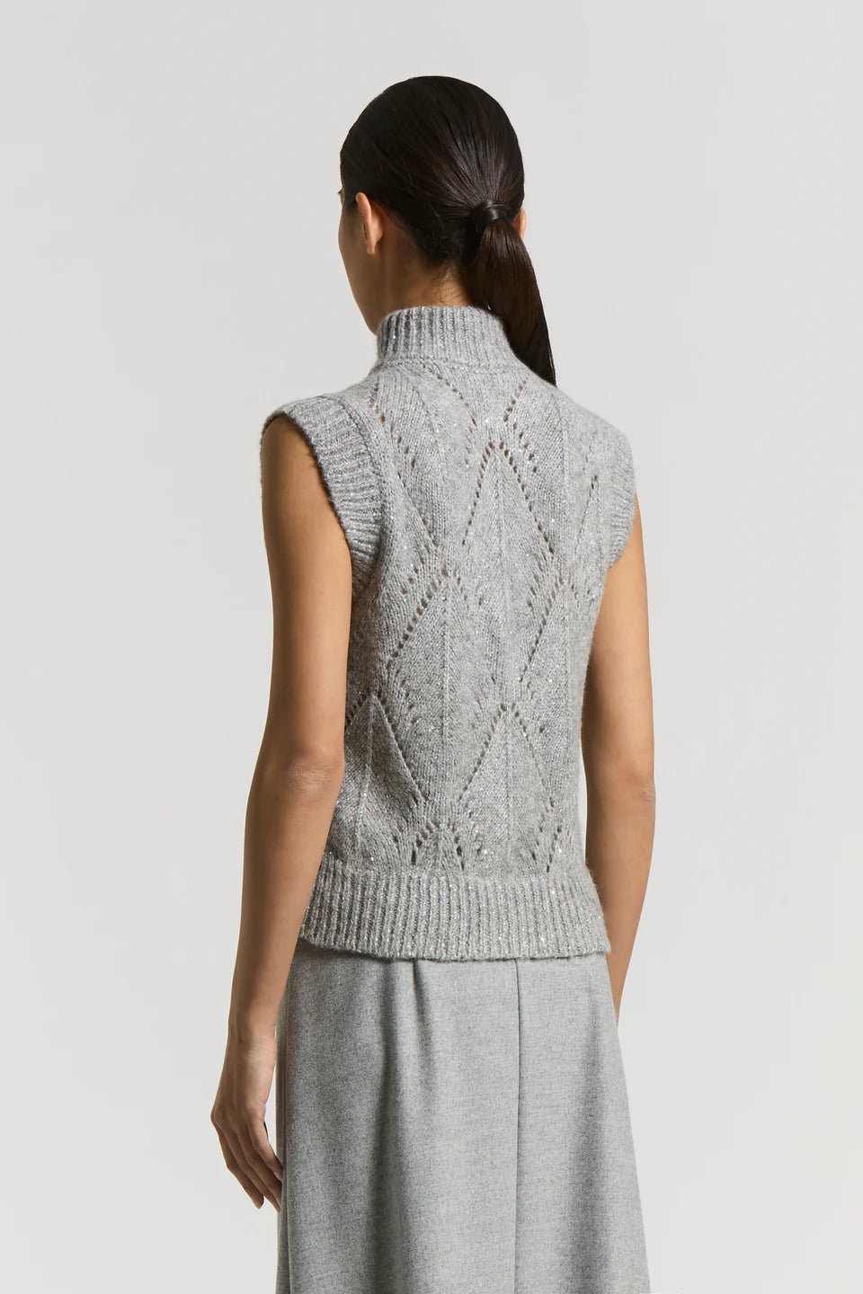 Alpaca-Blend Knit Zip Vest in Stone Grey