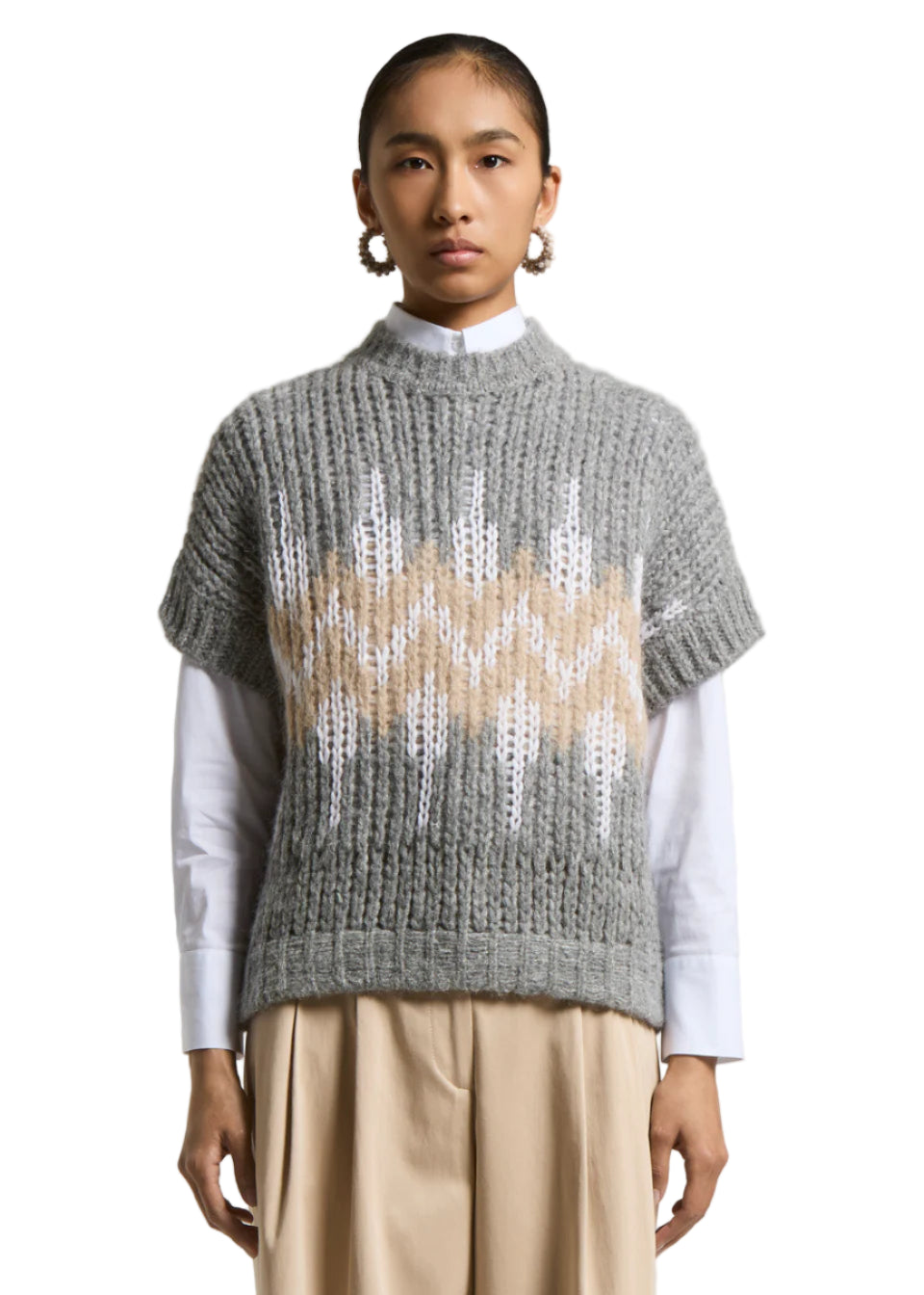 Alpaca-blend Sweater w/ Norwegian Design in Stone Grey