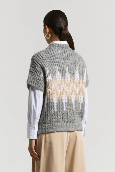 Alpaca-blend Sweater w/ Norwegian Design in Stone Grey