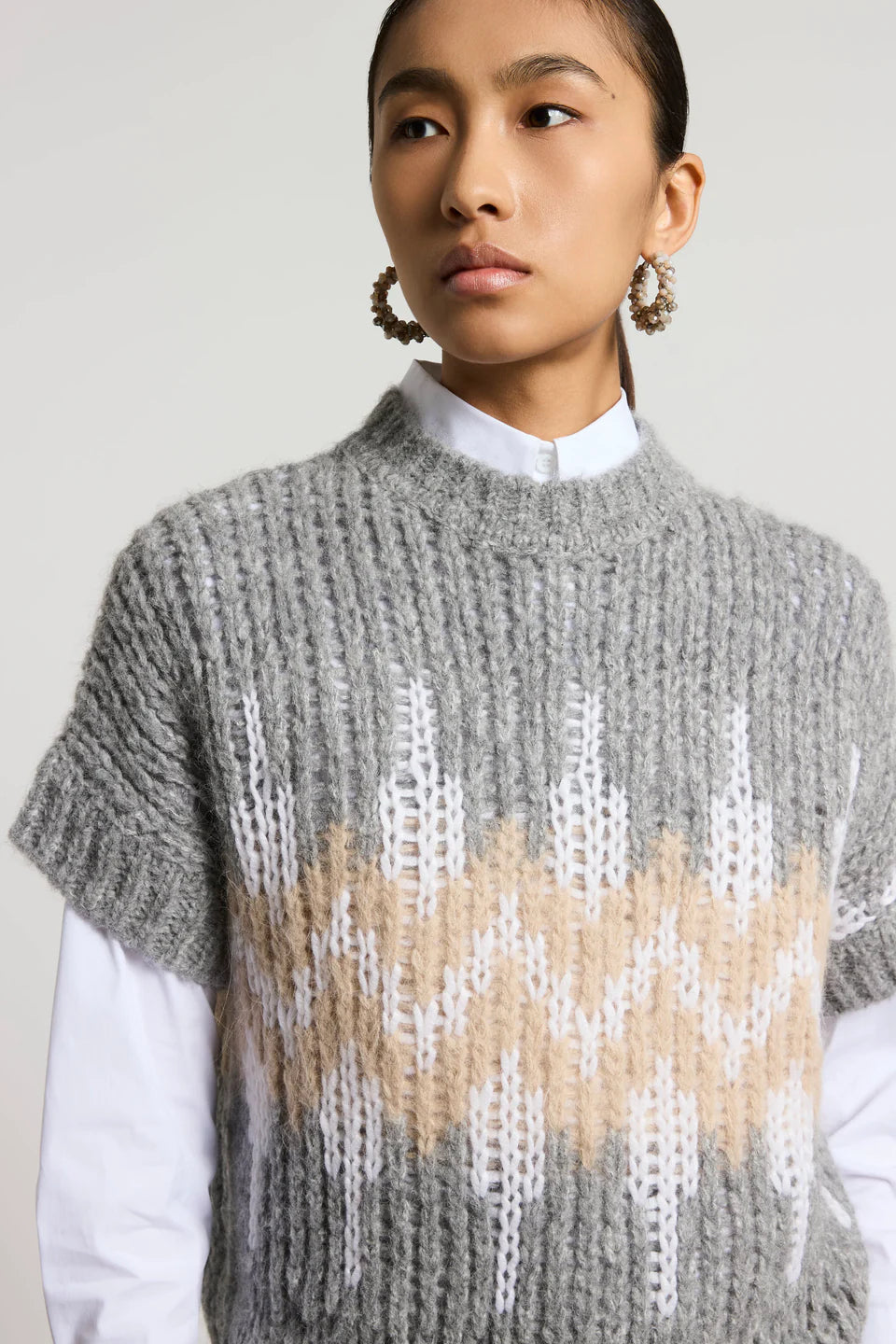 Alpaca-blend Sweater w/ Norwegian Design in Stone Grey