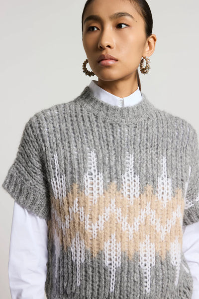Alpaca-blend Sweater w/ Norwegian Design in Stone Grey