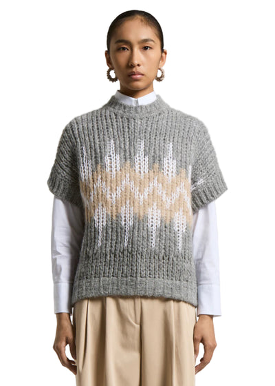 Alpaca-blend Sweater w/ Norwegian Design in Stone Grey