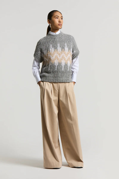 Alpaca-blend Sweater w/ Norwegian Design in Stone Grey