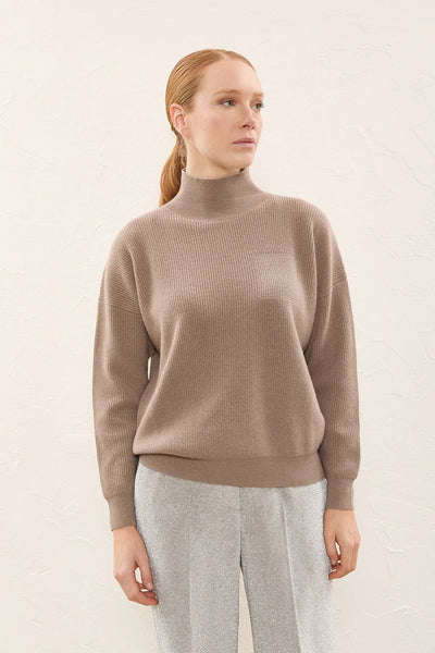 Wool, silk and cashmere sweater with high collar - Cnidus Stone