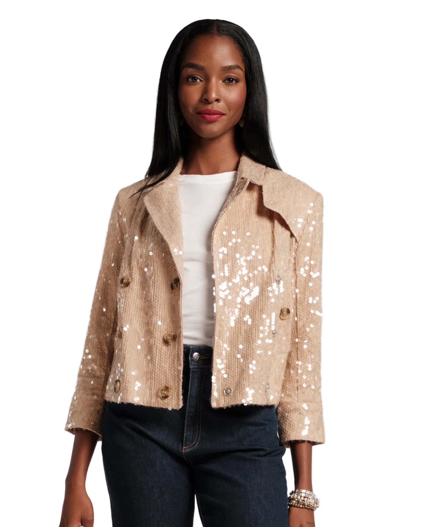 Sequin Moto Jacket in Champagne