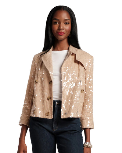 Sequin Moto Jacket in Champagne