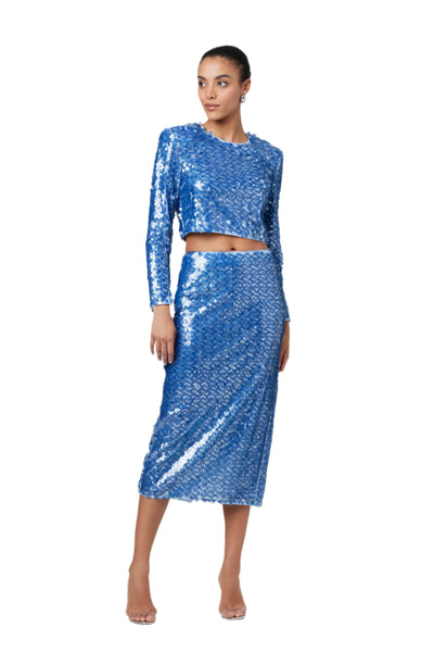Leilani Pencil Skirt in Steel Blue Multi