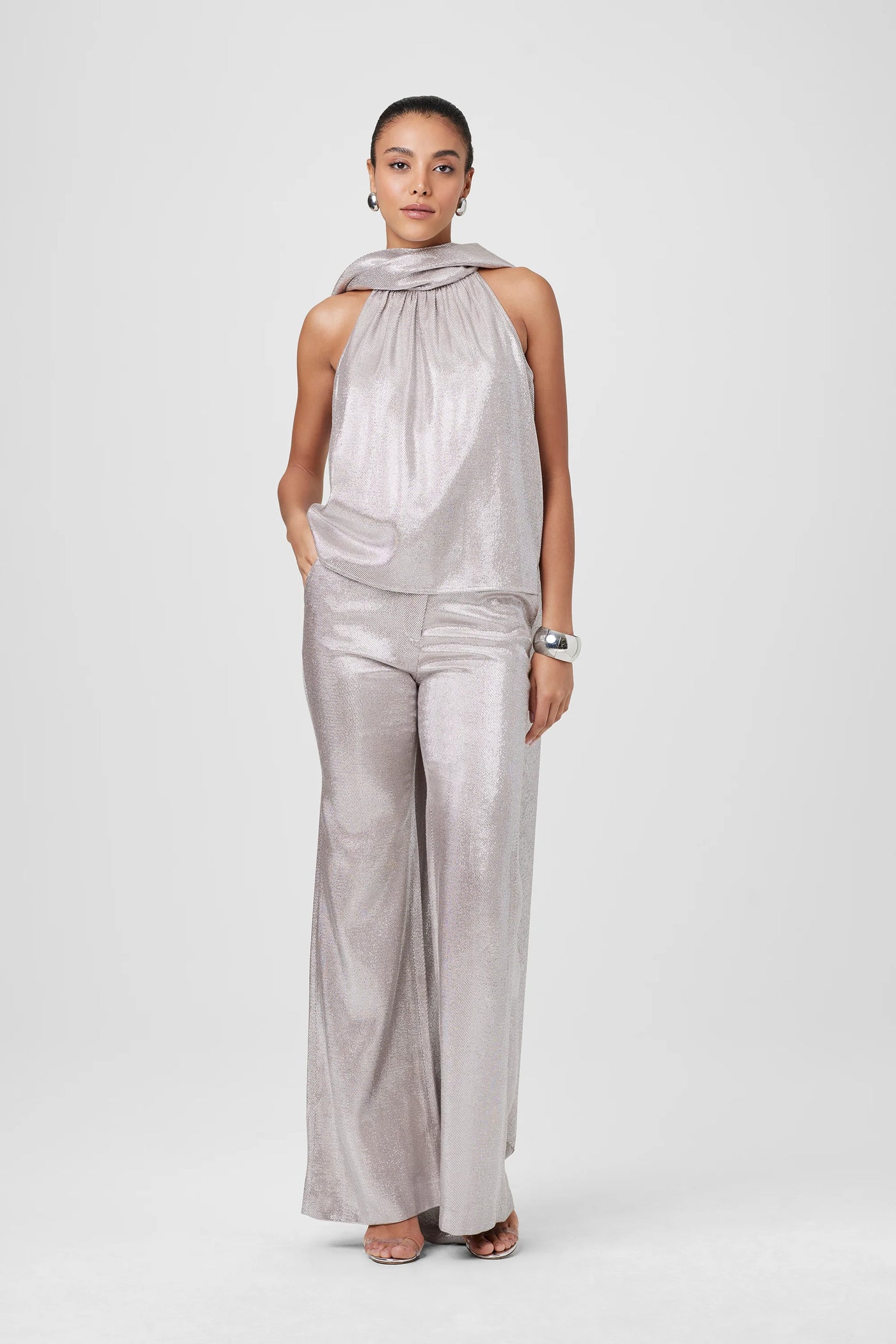 Hattie Sleeveless Tie Neck Top in Rose