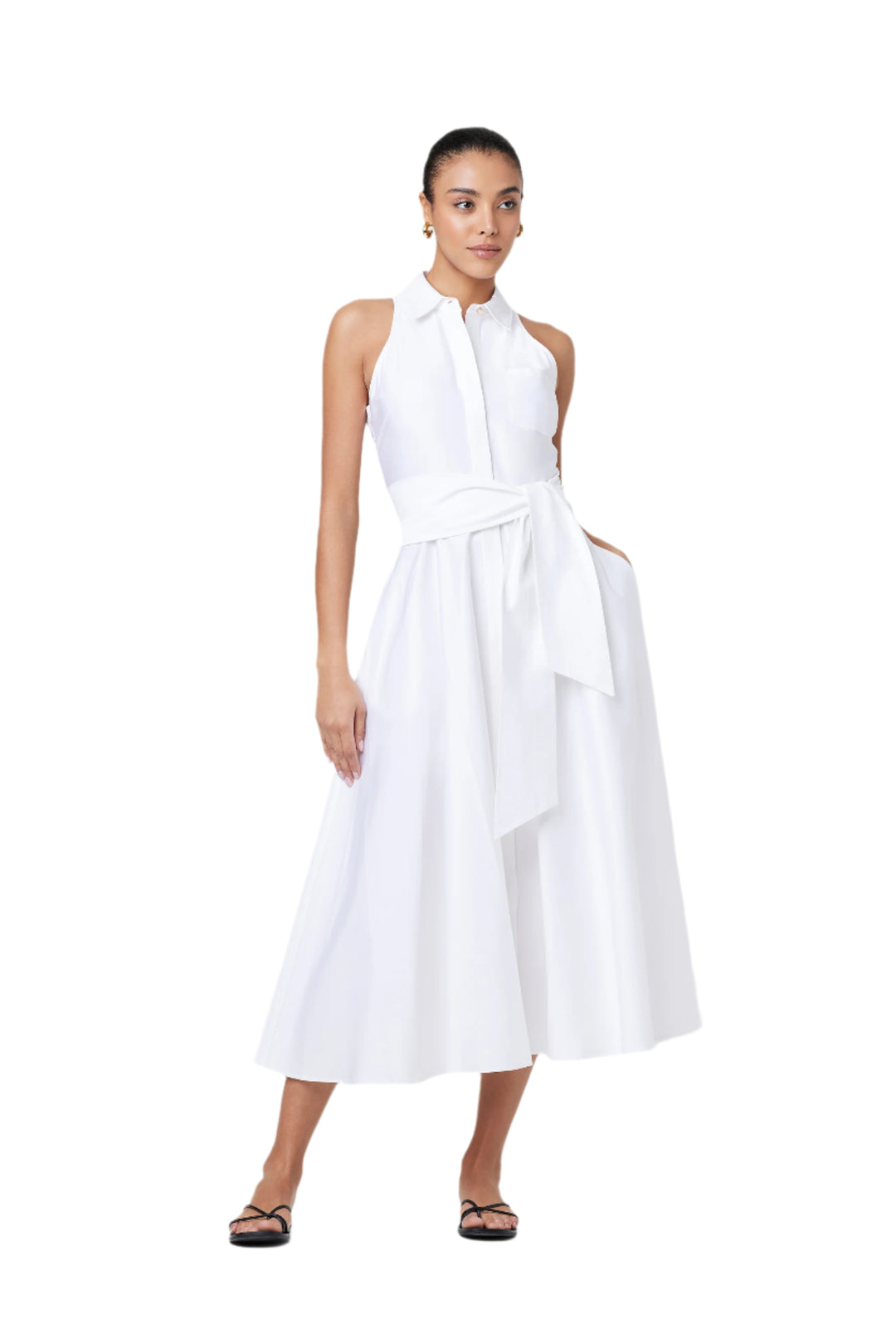 Chelsea Tie-Front Midi Shirt Dress in Optic Carl Meyers Chelsea Tie-Front Midi Shirt Dress in Optic Carl Meyers