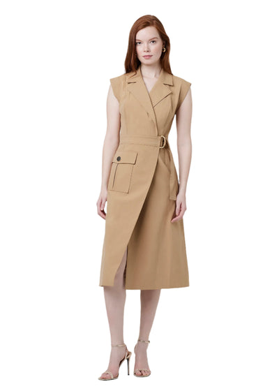 Silvia Safari Wrap Midi Dress in Latte