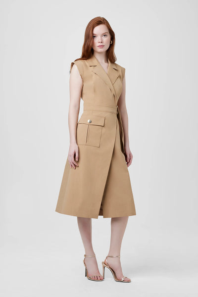 Silvia Safari Wrap Midi Dress in Latte
