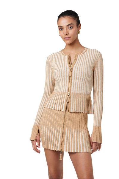 Priscilla Zip Front Cardigan in French Brown/Parchment