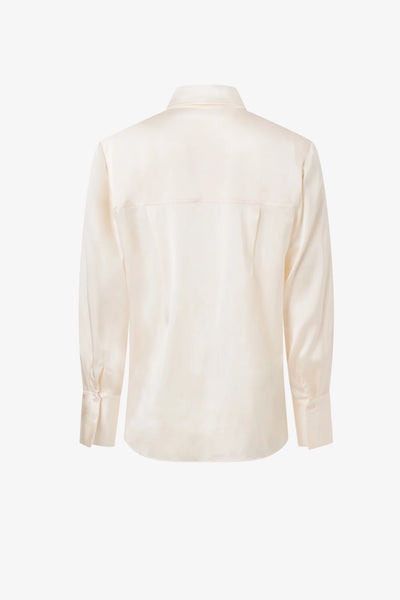 Classic Stretch Silk Button Down Blouse in Cream