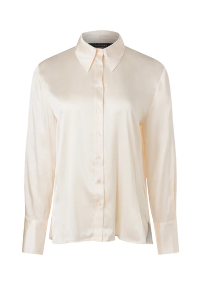Classic Stretch Silk Button Down Blouse in Cream