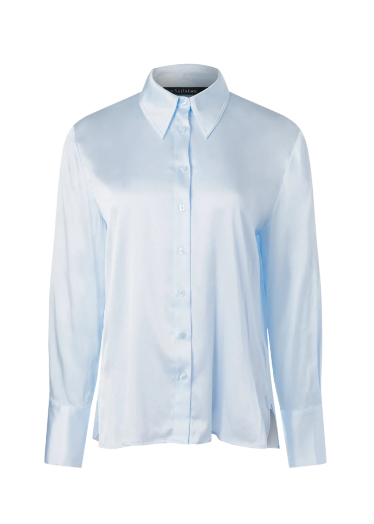 Classic Stretch Silk Button Down Blouse in Light Blue