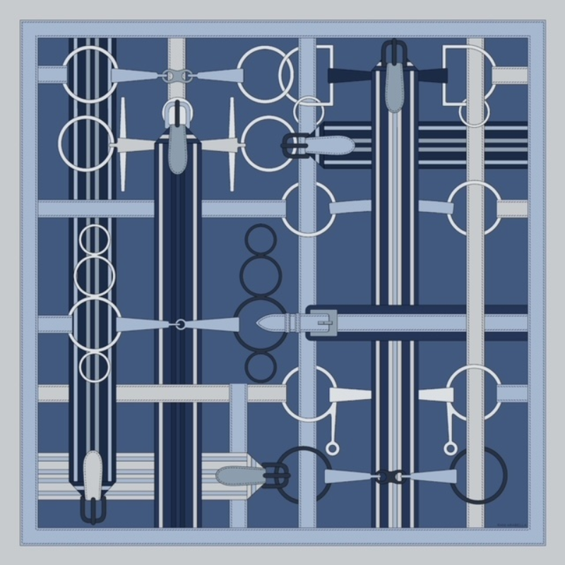 Cashmere Printed Scarf: Siena Navy