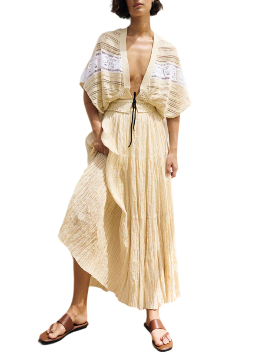 Tie Front Open Cardigan in Beige