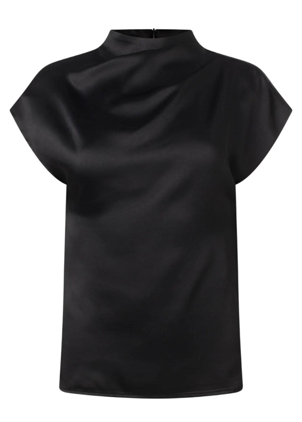 Satin Draped Neck Top in Black