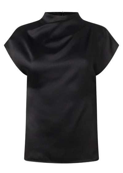 Satin Draped Neck Top in Black