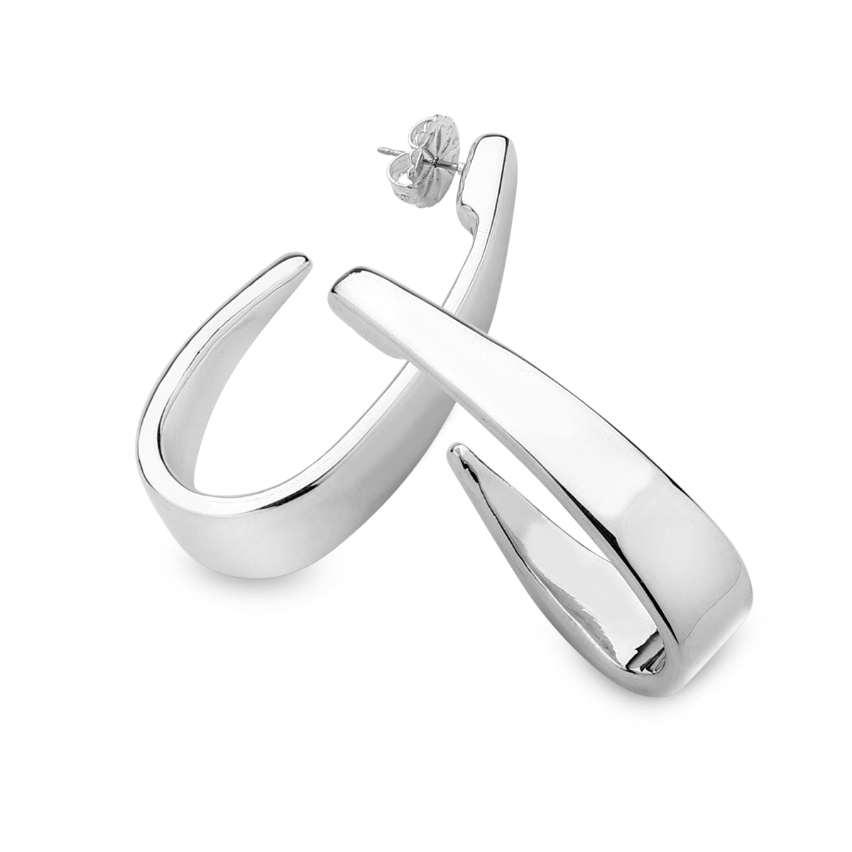 Ear Pierced Long Open Oval - Silver