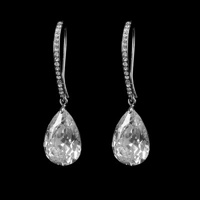 Crystal Pave Teardrop Earring - Silver