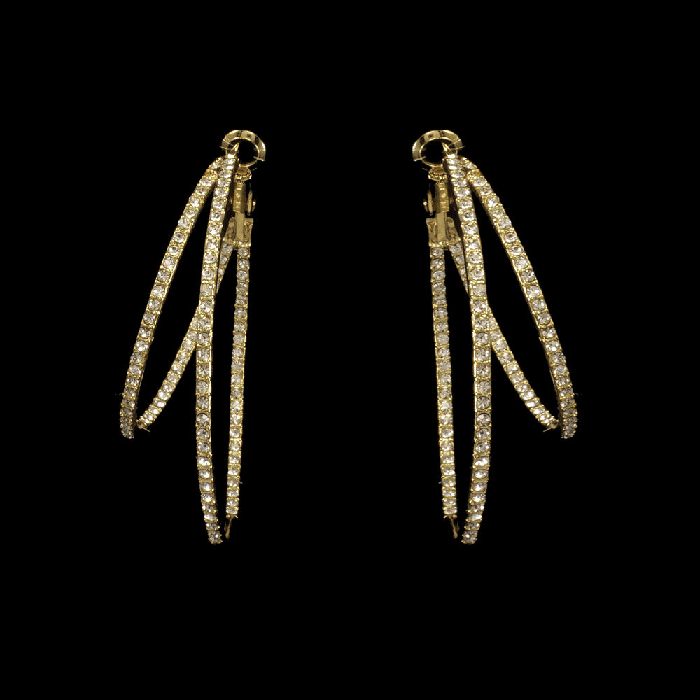 Asymmetrical Double Pave Hoops - Gold