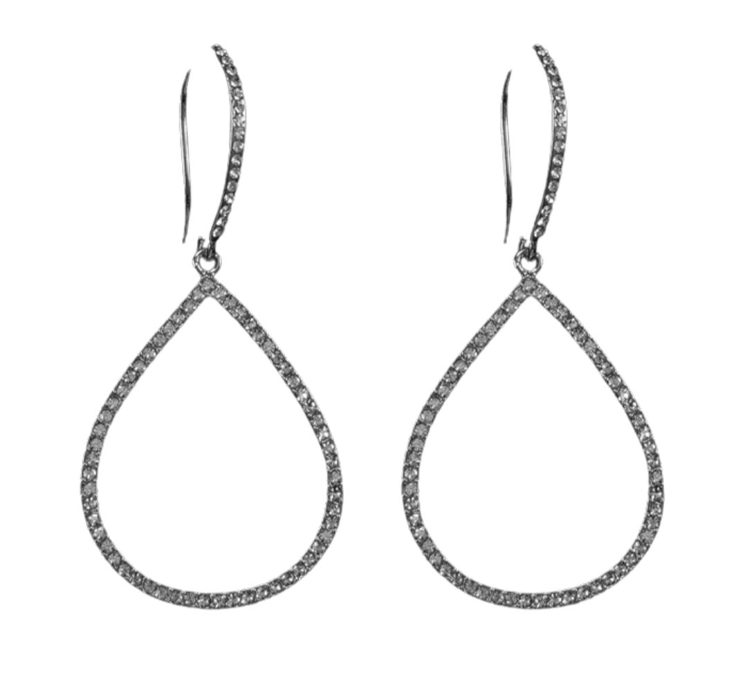 Large Pave Teardrop Hoops in Silver
