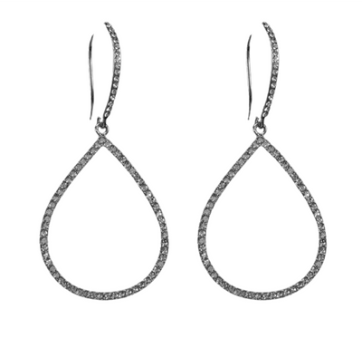 Large Pave Teardrop Hoops in Silver