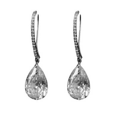 Crystal Pave Teardrop Earring - Silver
