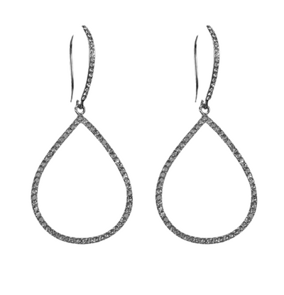 Small Pave Teardrop Hoops - Silver