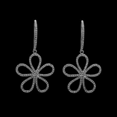 Small Pave Flower Earrings in Silver