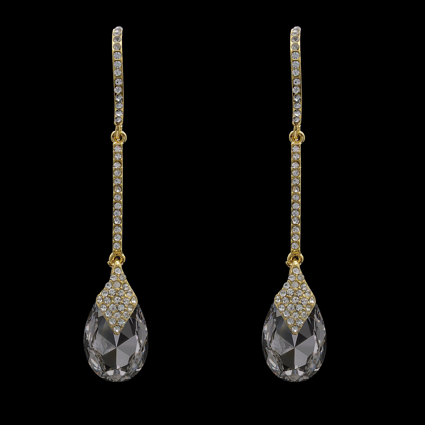 Gold/Clear Pave Drop Crystal Earrings