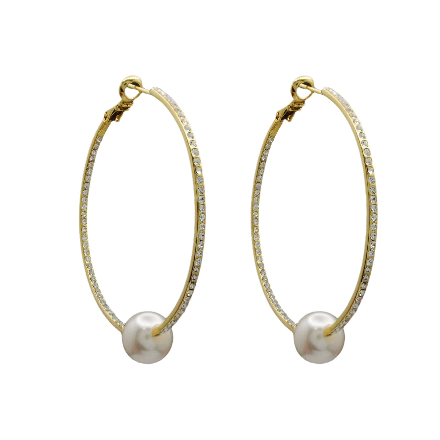 Gold Pave Hoops With Pearl