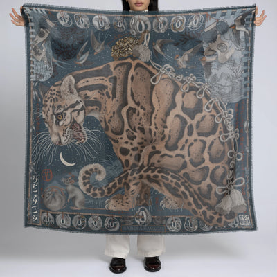 The Lunar Leopard Wool Silk Twill Shawl 135 in Winter/Flint