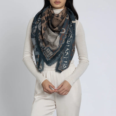 The Lunar Leopard Wool Silk Twill Shawl 135 in Winter/Flint