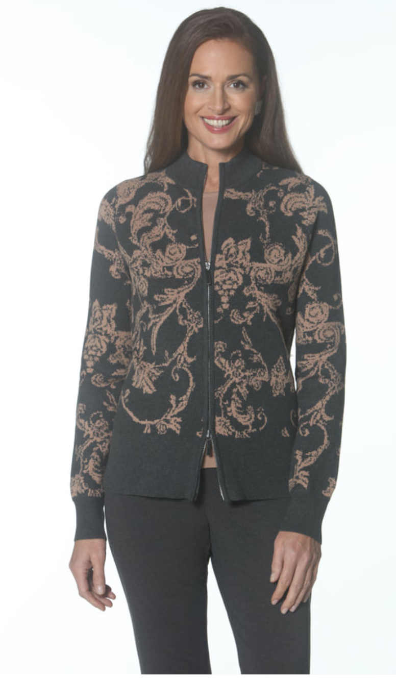Jacquard Jacket in Charcoal/Camel