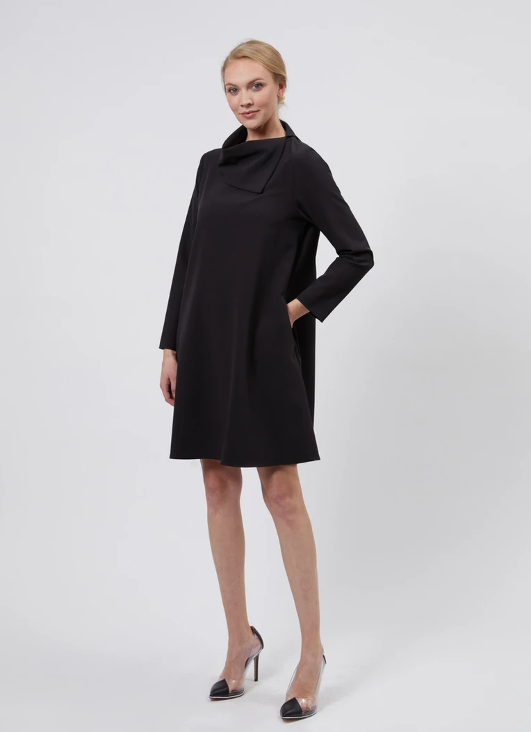 Asymmetric Collar Dress - Black